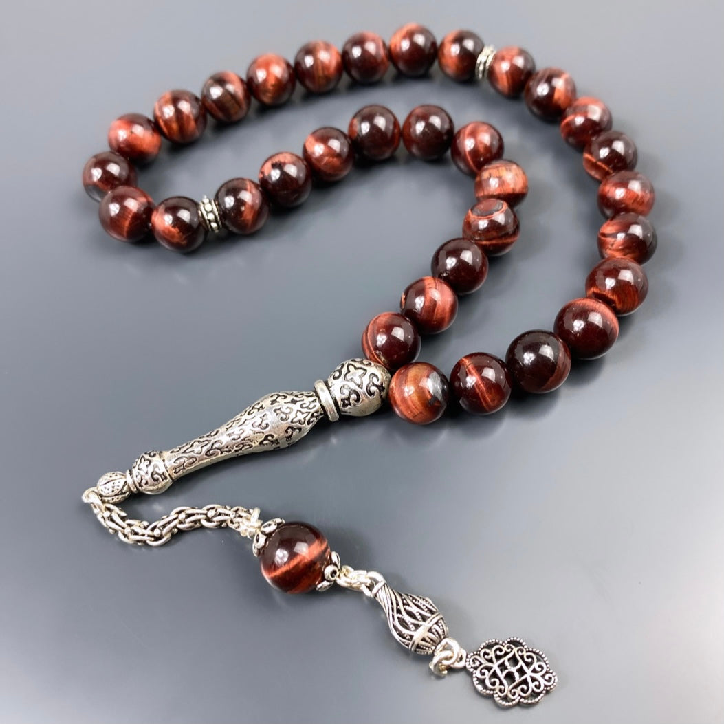Tesbih Kaplangözü Naturstein 10mm Perlen Gebetskette 925 Silber