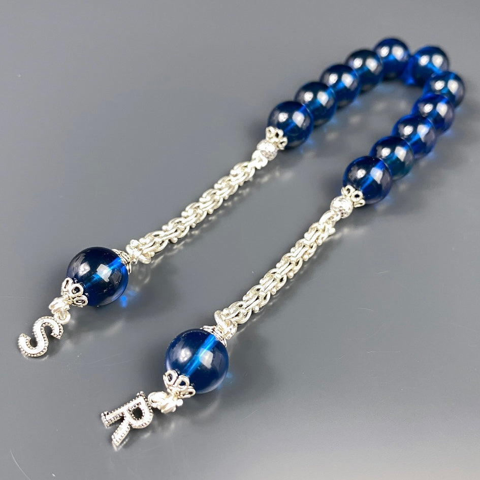 Kehribar Zaza Tesbih Blau 10mm Perlen personalisiert 925 Silber